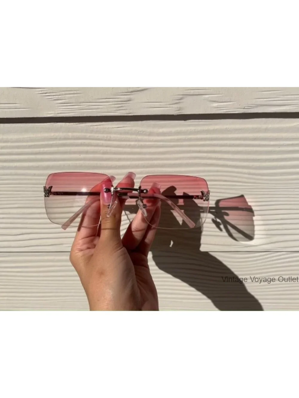 Y2K Rimless Butterfly Sunglasses UV400 Women's Rectangular Shades